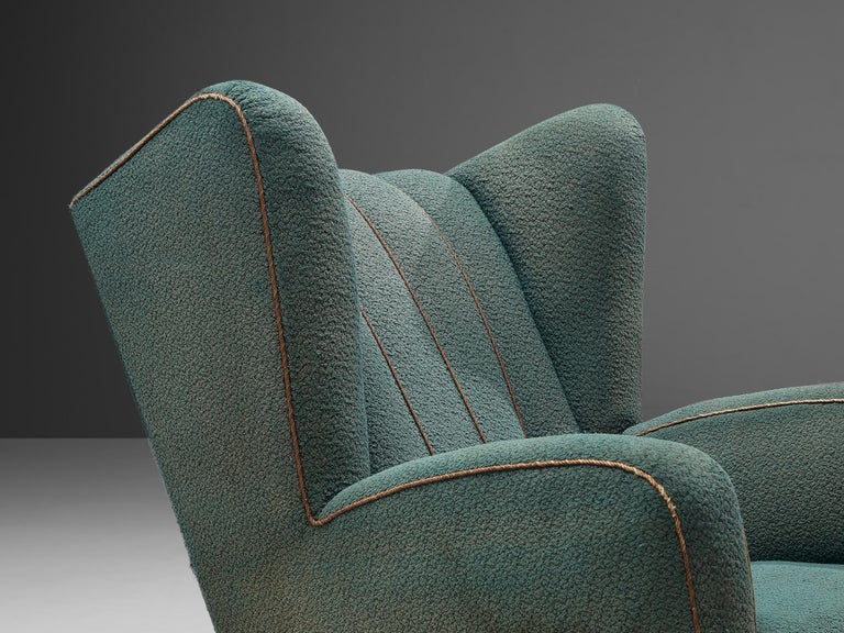 Scandinavian Wingback Chair in Ocean Blue Upholstery and Wood