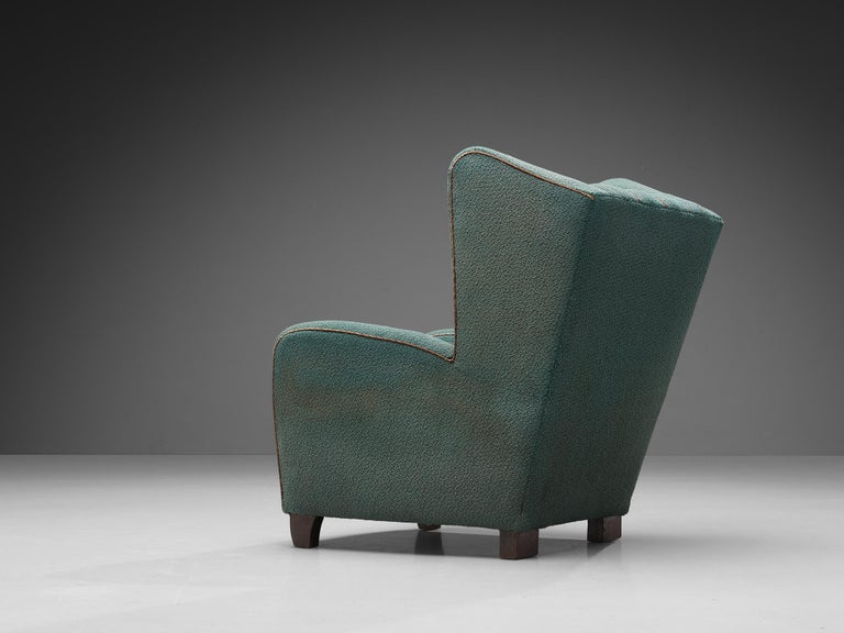 Scandinavian Wingback Chair in Ocean Blue Upholstery and Wood