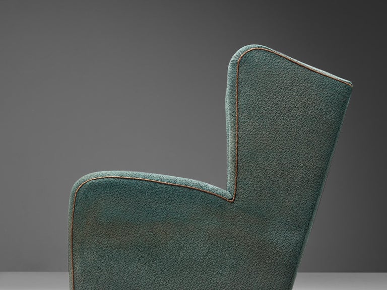 Scandinavian Wingback Chair in Ocean Blue Upholstery and Wood