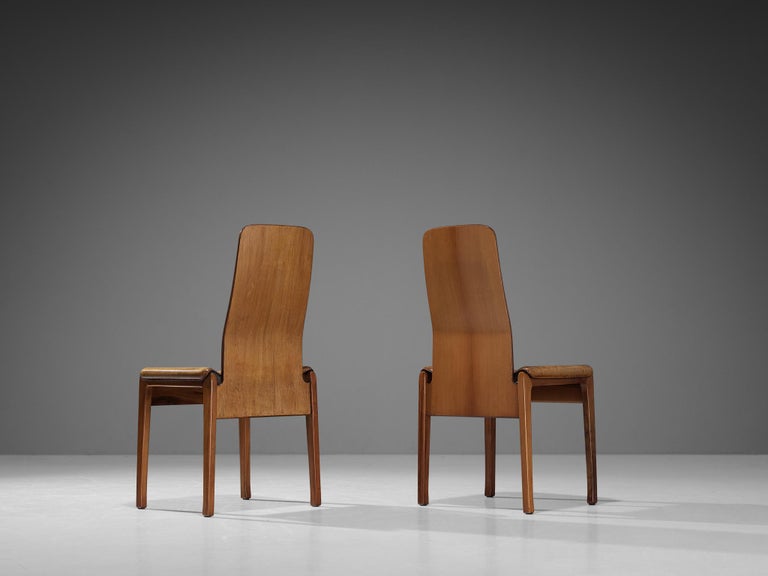 Tito Agnoli for Molteni Set of Four 'Fiorenza' Dining Chairs in Leather & Walnut