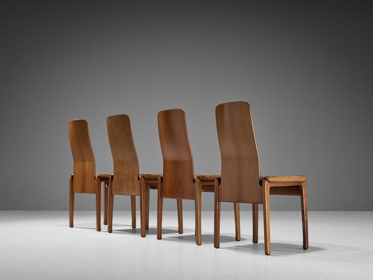 Tito Agnoli for Molteni Set of Four 'Fiorenza' Dining Chairs in Leather & Walnut