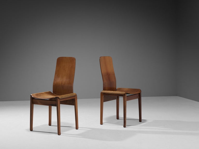 Tito Agnoli for Molteni Set of Four 'Fiorenza' Dining Chairs in Leather & Walnut