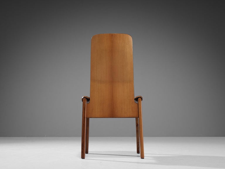 Tito Agnoli for Molteni Set of Four 'Fiorenza' Dining Chairs in Leather & Walnut