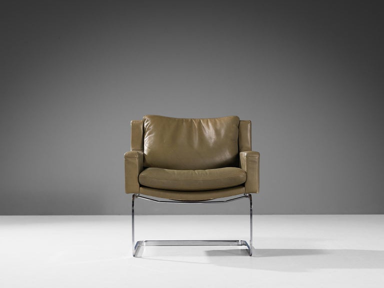 Robert Haussmann for De Sede 'DS-201' Armchair in Olive Green Leather