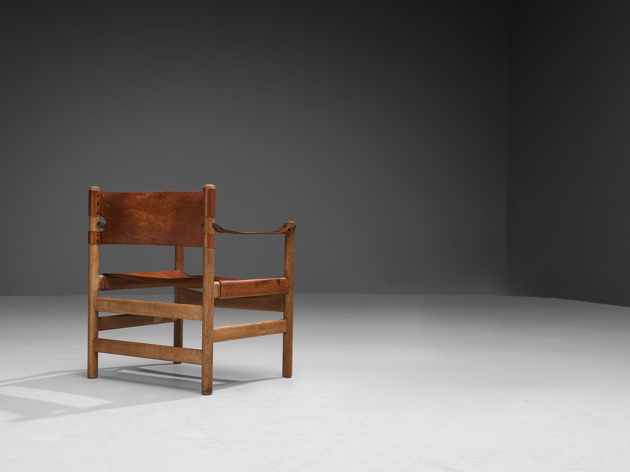 Rare Børge Mogensen for Fredericia ‘Safari’ Armchair Cognac Leather Oak