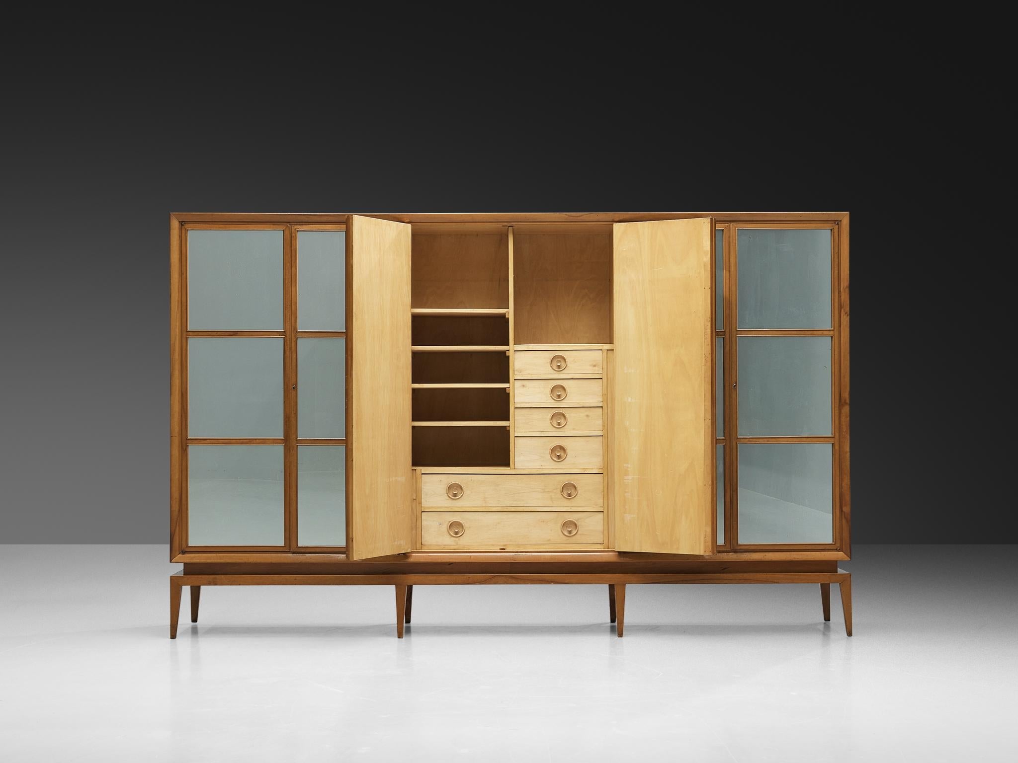 Guglielmo Ulrich Highboard in Walnut with Mirrored Door Panels