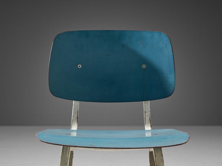 Friso Kramer Set of Eight 'Revolt' Dining Chairs in Metal and Blue Plywood