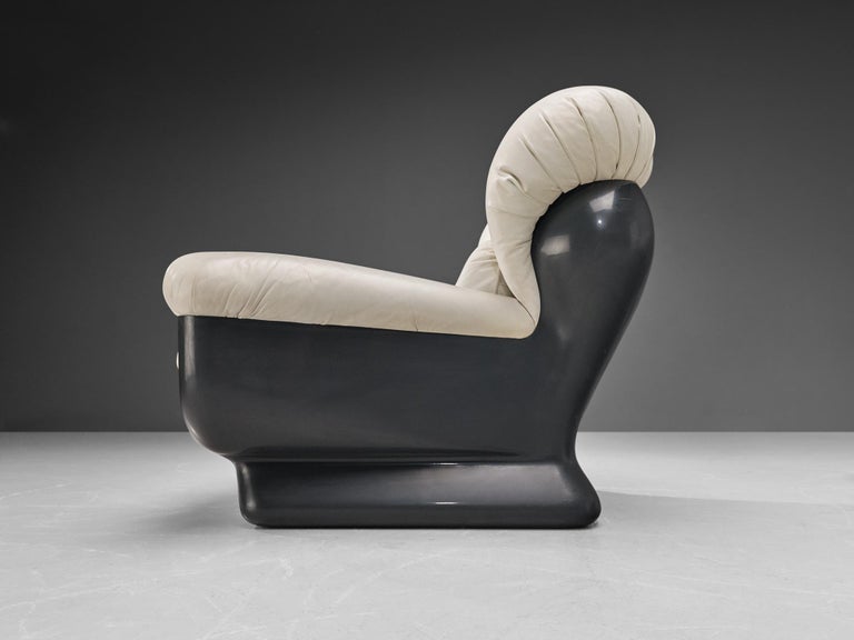 Italian Bulky Pair of Lounge Chairs in Fiberglass and Leatherette