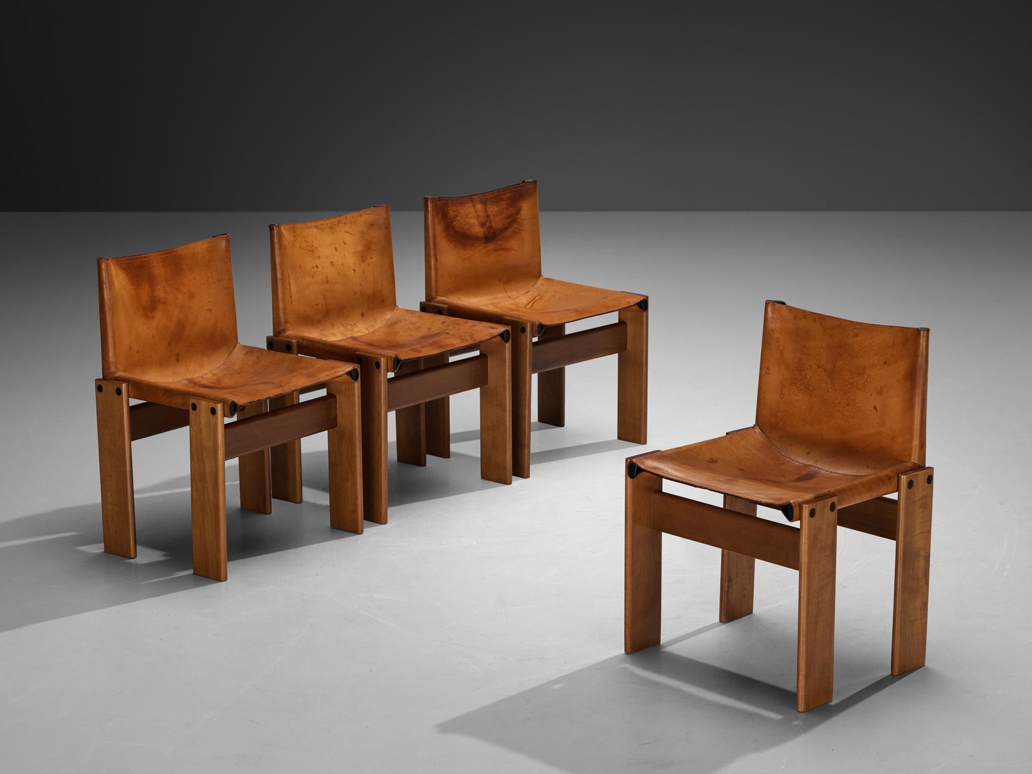 Afra & Tobia Scarpa for Molteni Set of Four 'Monk' Dining Chairs in Leather