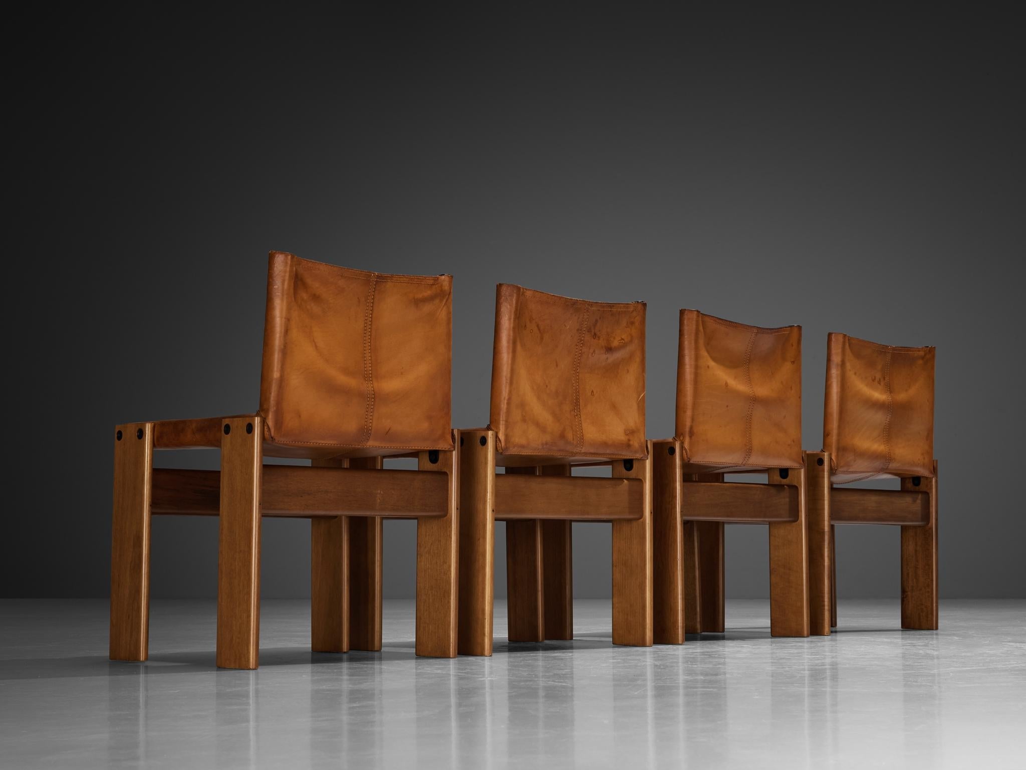 Afra & Tobia Scarpa for Molteni Set of Four 'Monk' Dining Chairs in Leather