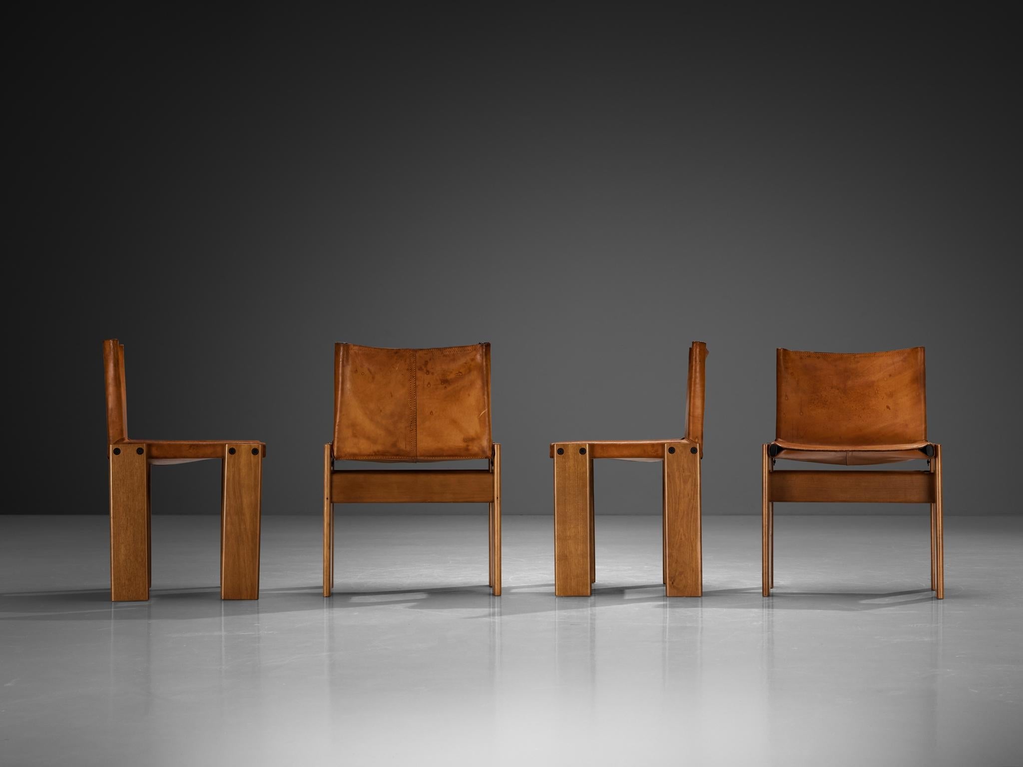 Afra & Tobia Scarpa for Molteni Set of Four 'Monk' Dining Chairs in Leather