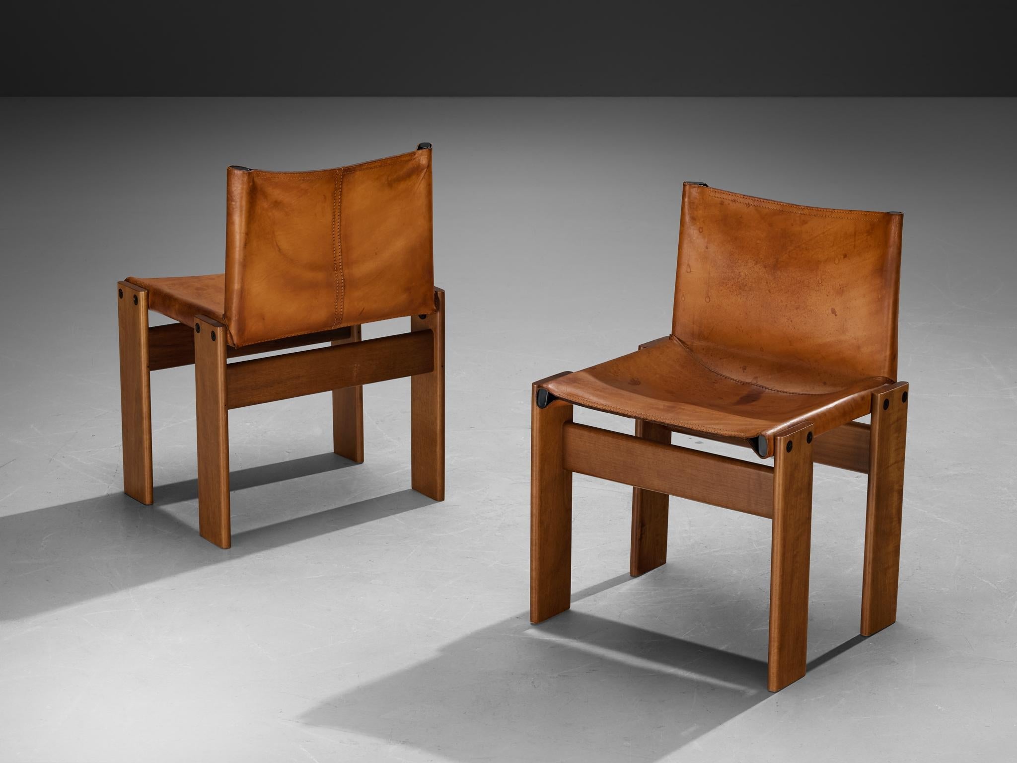 Afra & Tobia Scarpa for Molteni Set of Four 'Monk' Dining Chairs in Leather