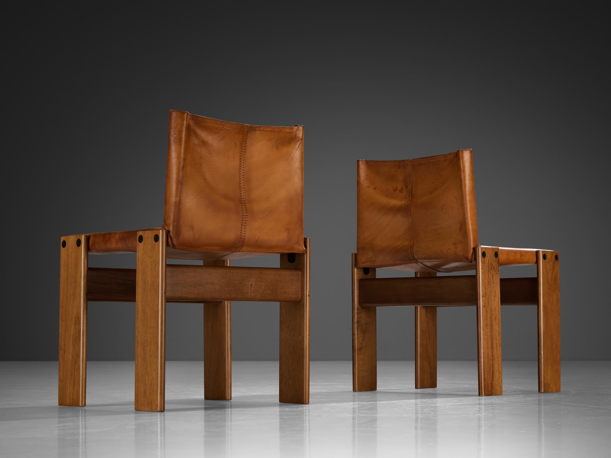 Afra & Tobia Scarpa for Molteni Set of Four 'Monk' Dining Chairs in Leather