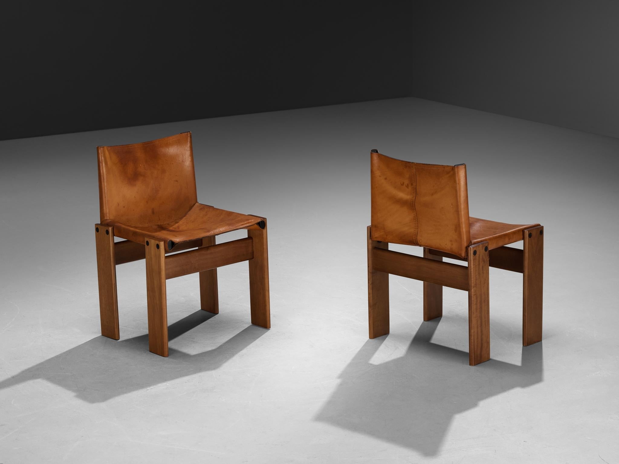 Afra & Tobia Scarpa for Molteni Set of Four 'Monk' Dining Chairs in Leather