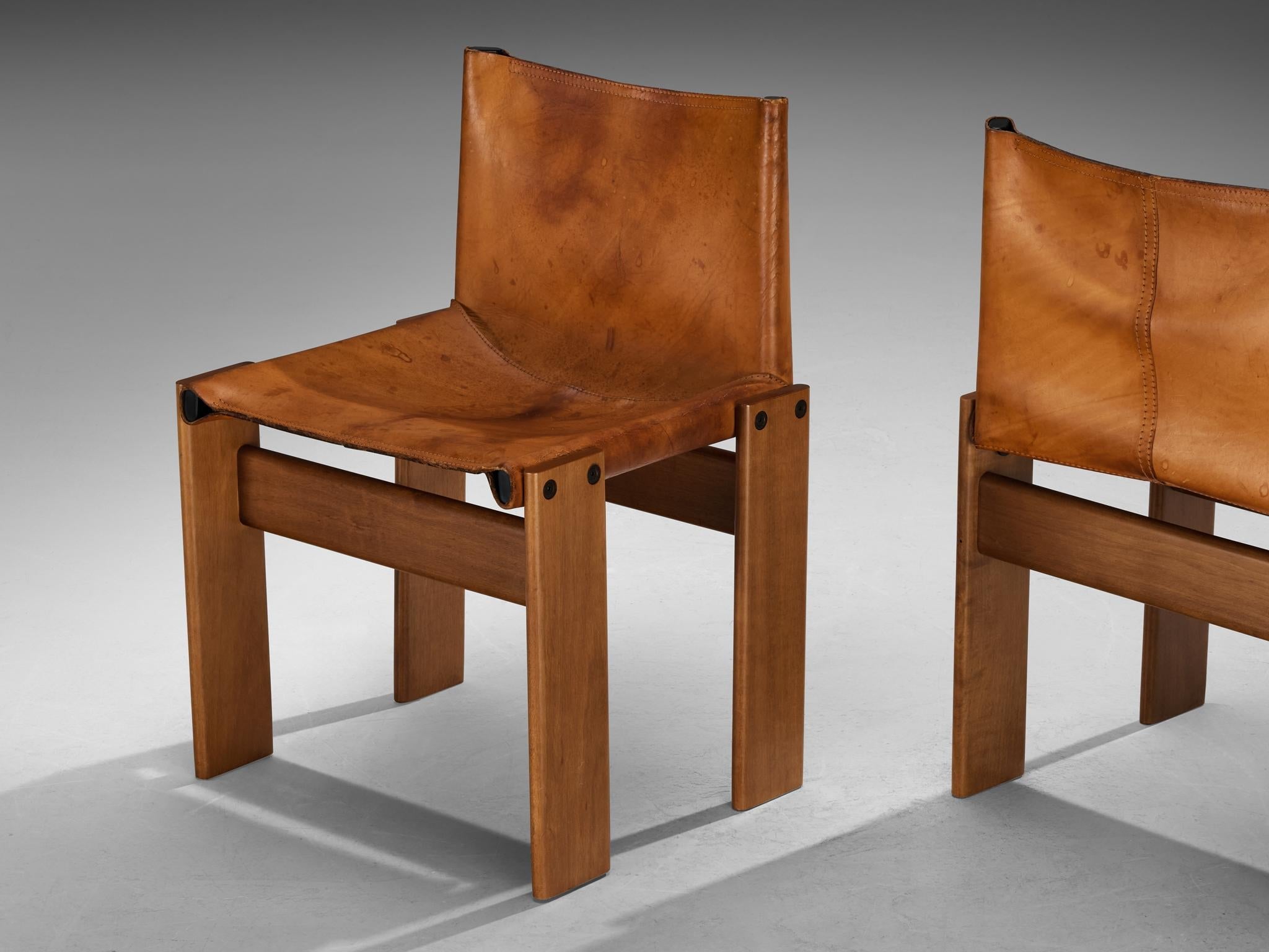 Afra & Tobia Scarpa for Molteni Set of Four 'Monk' Dining Chairs in Leather