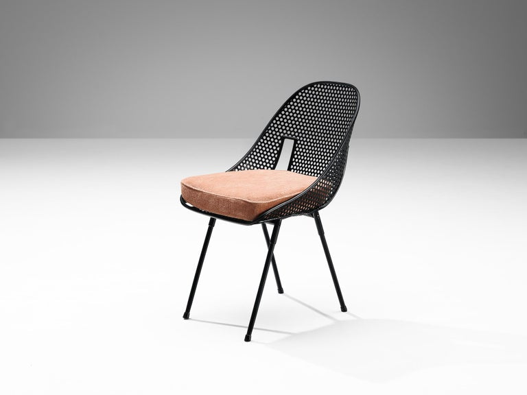 Rare Giuseppe De Vivo Chair in Black Perforated Metal