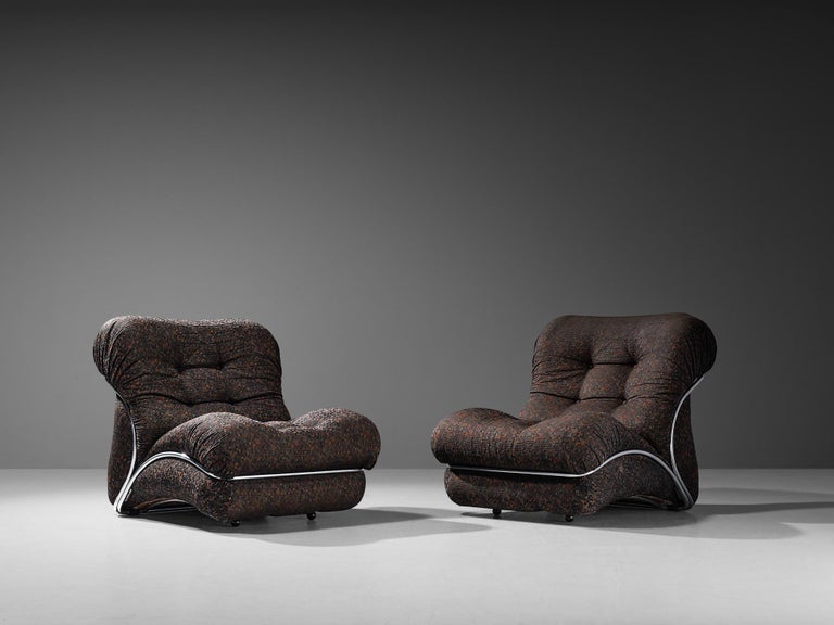 I.P.E. Pair of 'Corolla' Modular Lounge Chairs in Geometric Brown Upholstery