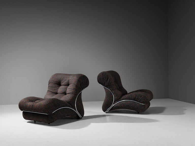 I.P.E. Pair of 'Corolla' Modular Lounge Chairs in Geometric Brown Upholstery