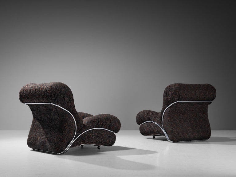 I.P.E. Pair of 'Corolla' Modular Lounge Chairs in Geometric Brown Upholstery