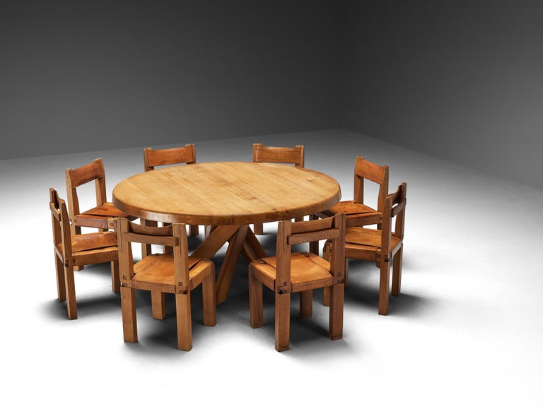 Early Pierre Chapo Dining Table T21E and Twelve S11 Dining Chairs 160cm/62.99in.