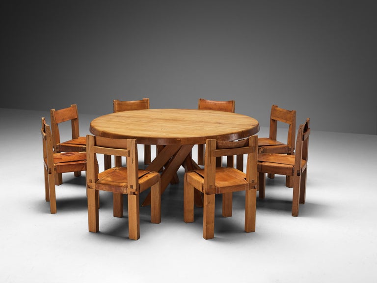 Early Pierre Chapo Dining Table T21E and Twelve S11 Dining Chairs 160cm/62.99in.