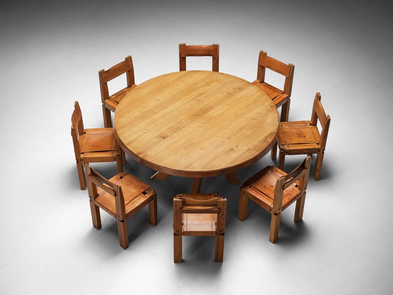 Early Pierre Chapo Dining Table T21E and Twelve S11 Dining Chairs 160cm/62.99in.