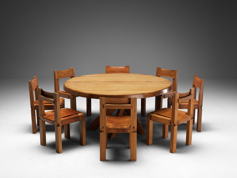 Early Pierre Chapo Dining Table T21E and Twelve S11 Dining Chairs 160cm/62.99in.