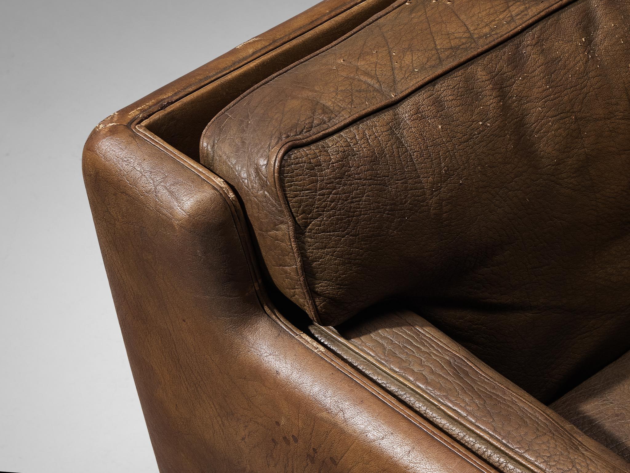 Illum Wikkelsø Two-Seat Sofa in Brown Leather