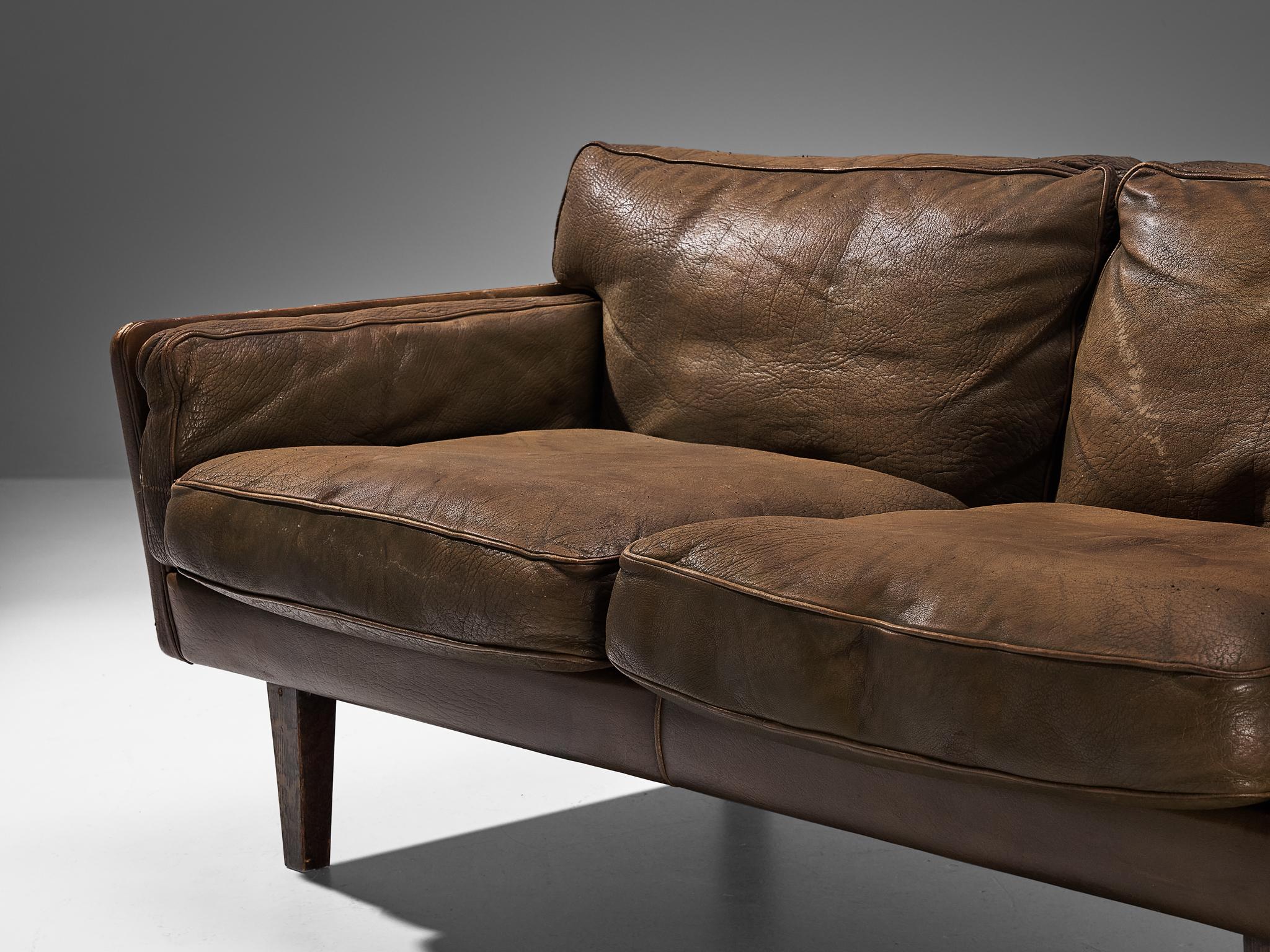 Illum Wikkelsø Two-Seat Sofa in Brown Leather