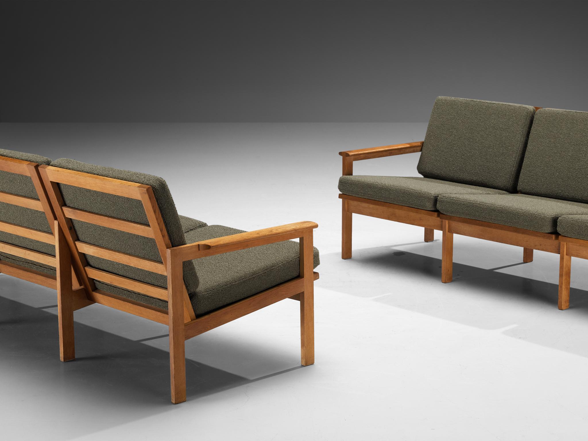 Illum Wikkelso 'Capella' Three Seat Sofas in Oak & Forest Green Cushions