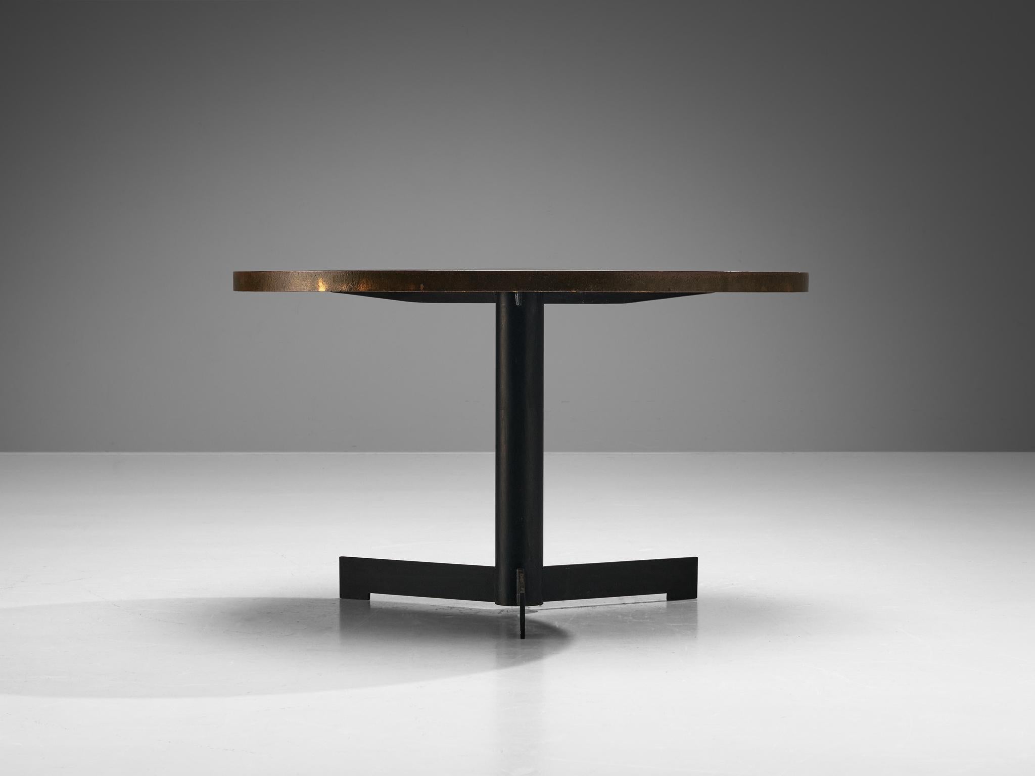 Round Dining Table with Textured Bronze Look Top and Iron Base