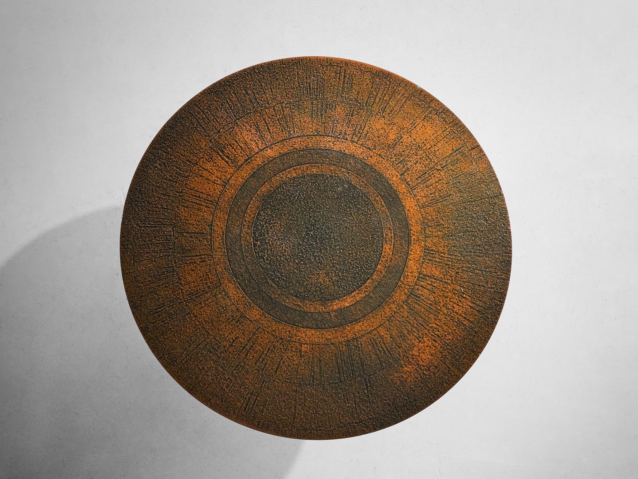 Round Dining Table with Textured Bronze Look Top and Iron Base