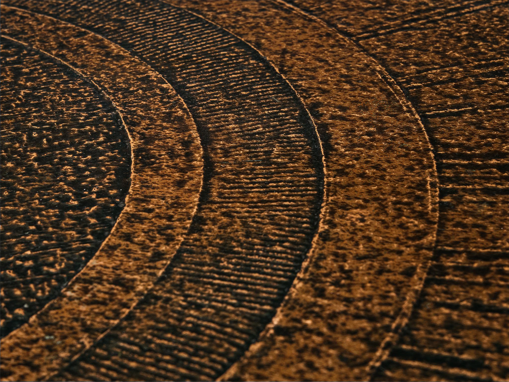 Round Dining Table with Textured Bronze Look Top and Iron Base