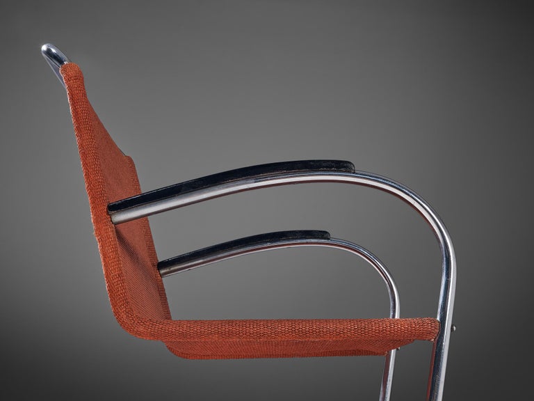 Bas Van Pelt Tubular Cantilevered Lounge Chair with Red Sisal Seating