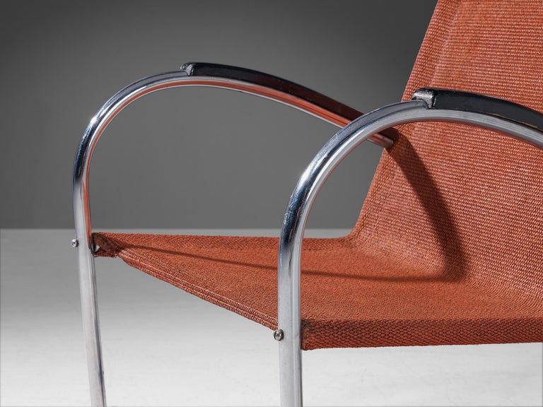 Bas Van Pelt Tubular Cantilevered Lounge Chair with Red Sisal Seating