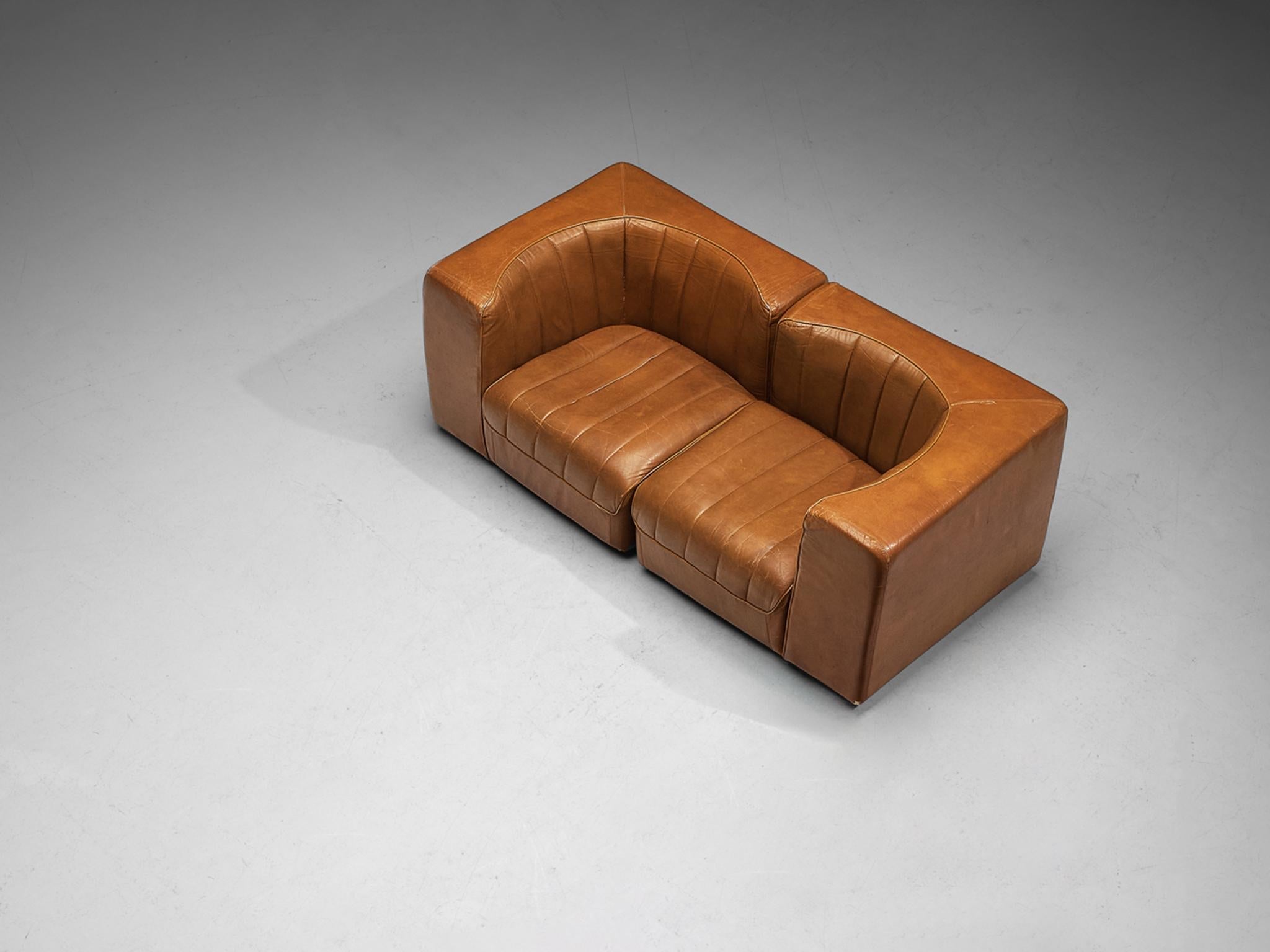 Tito Agnoli for Arflex Two Seat Sofa in Cognac Leather