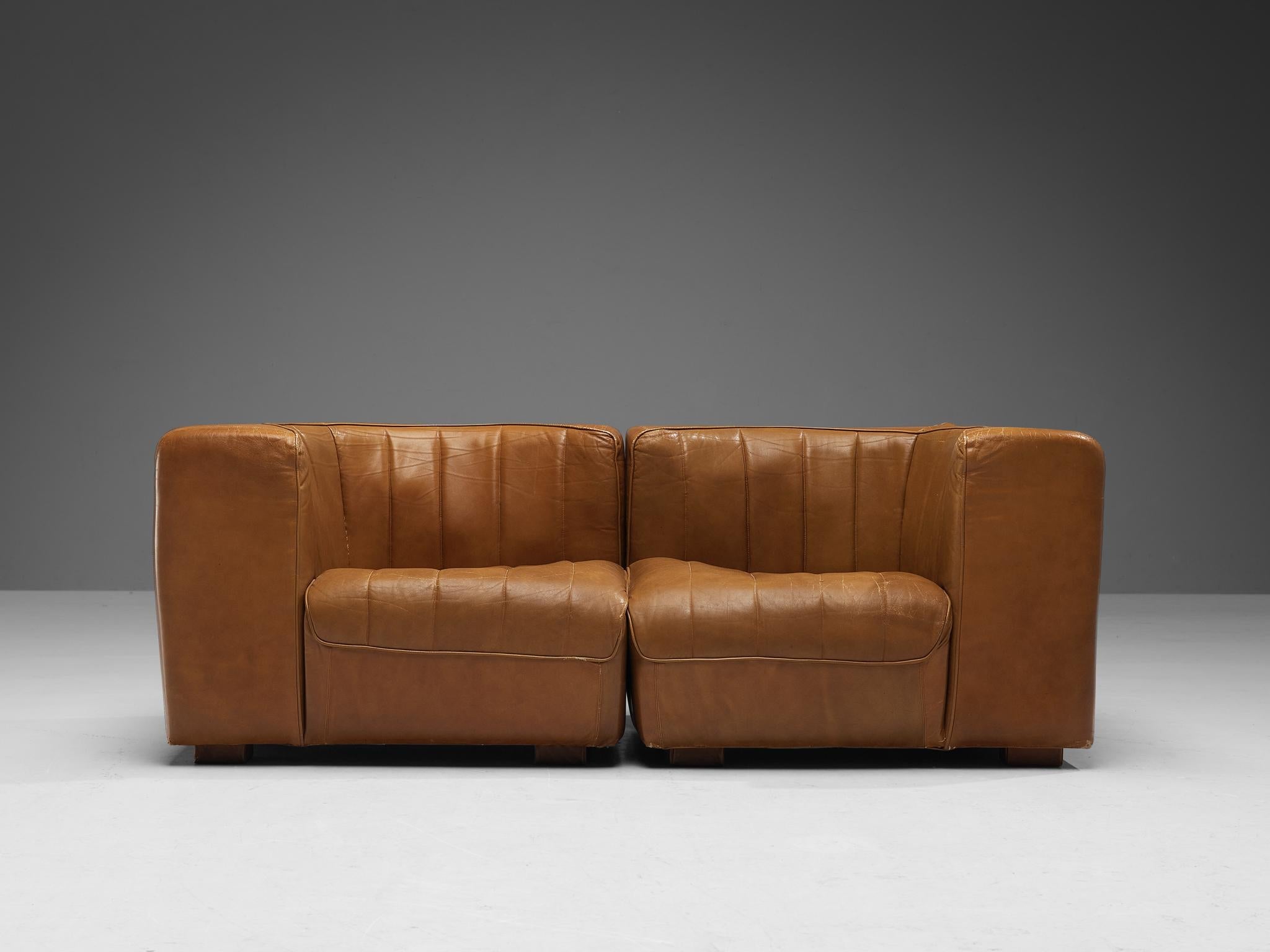 Tito Agnoli for Arflex Two Seat Sofa in Cognac Leather