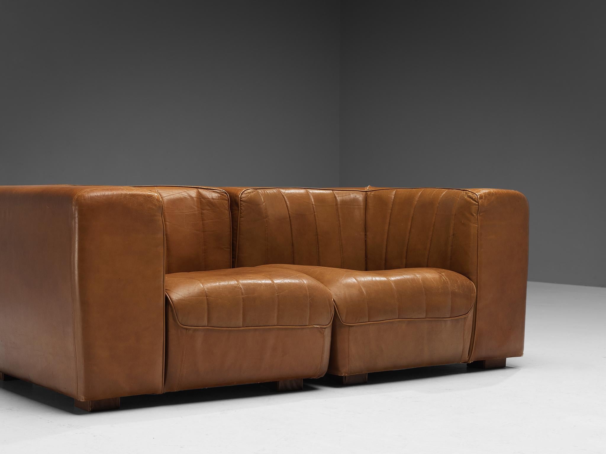 Tito Agnoli for Arflex Two Seat Sofa in Cognac Leather