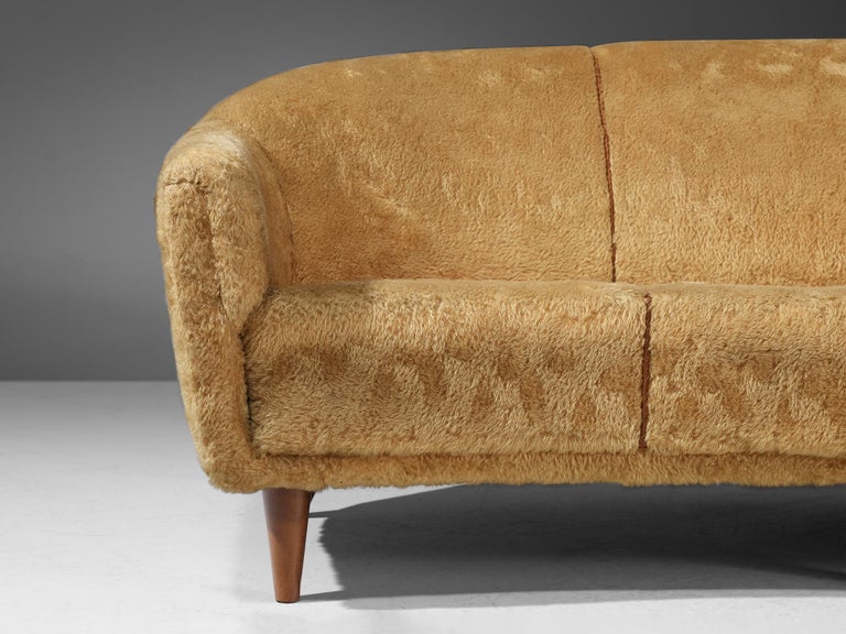 1950s Three-Seater Sofa in Yellow Teddy Upholstery