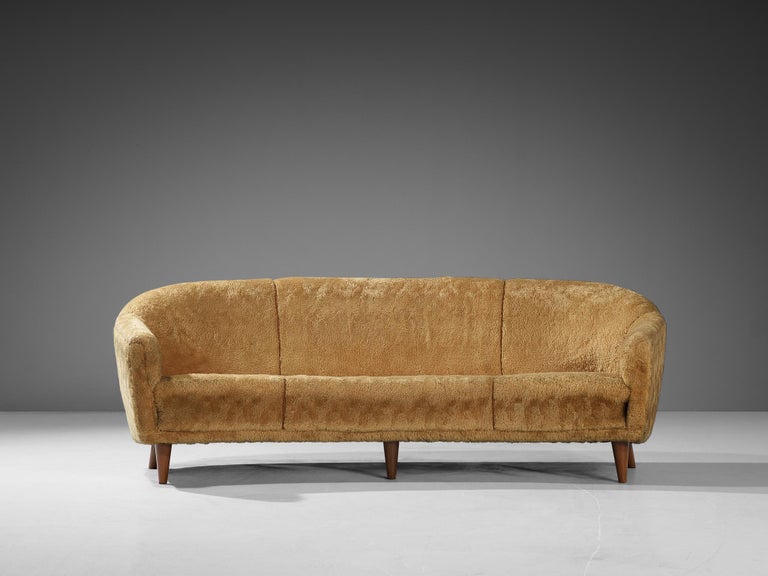 1950s Three-Seater Sofa in Yellow Teddy Upholstery