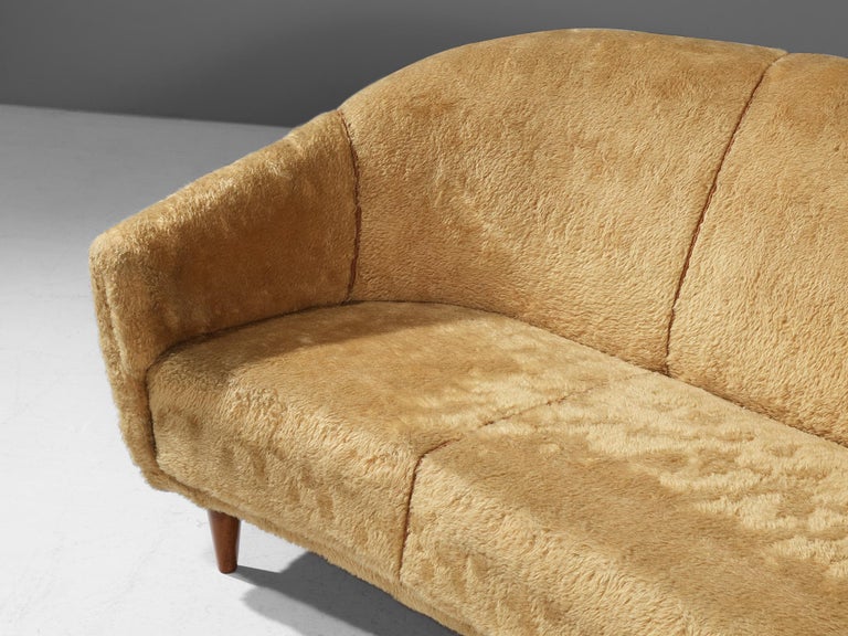 1950s Three-Seater Sofa in Yellow Teddy Upholstery