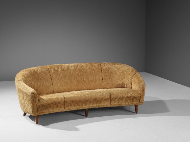 1950s Three-Seater Sofa in Yellow Teddy Upholstery