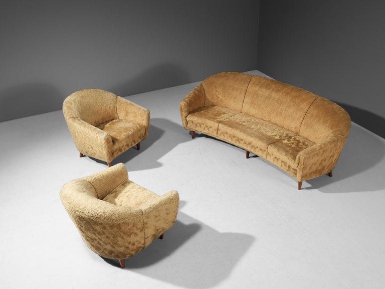 1950s Three-Seater Sofa in Yellow Teddy Upholstery