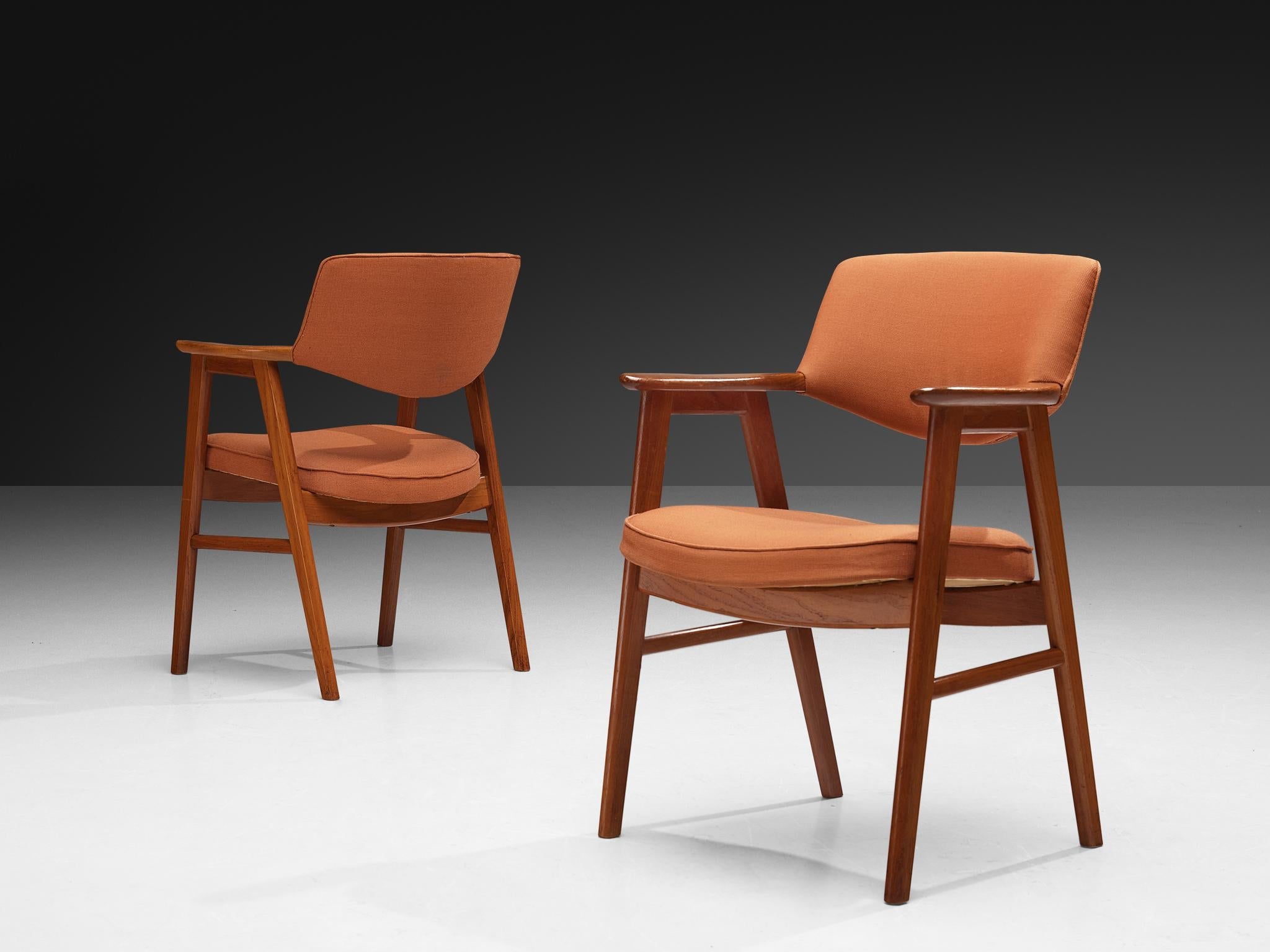 Erik Kirkegaard Pair of Armchairs in Teak and Orange Upholstery