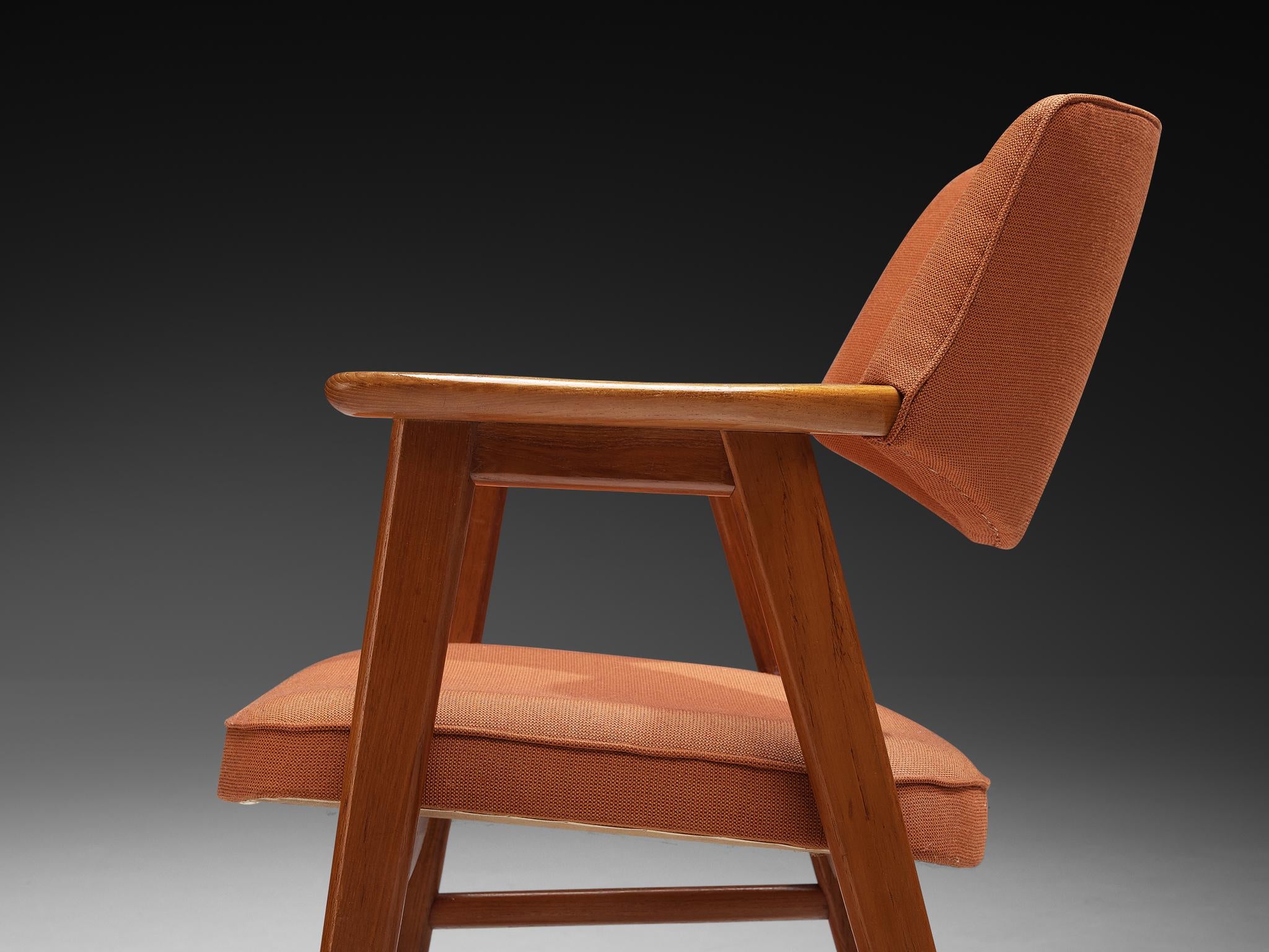 Erik Kirkegaard Pair of Armchairs in Teak and Orange Upholstery