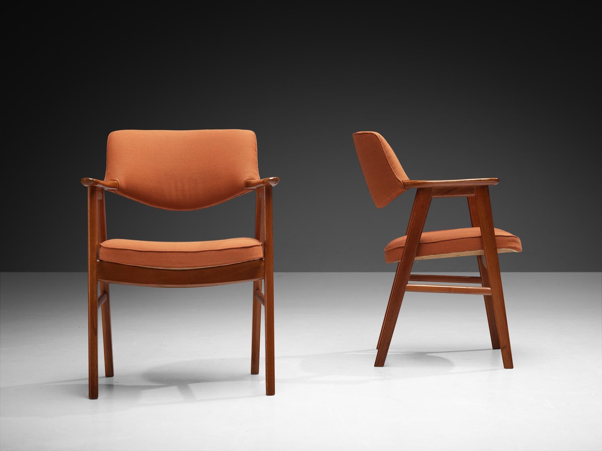 Erik Kirkegaard Pair of Armchairs in Teak and Orange Upholstery