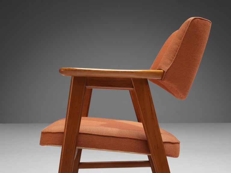 Erik Kirkegaard Set of Eight Armchairs in Teak and Orange Upholstery