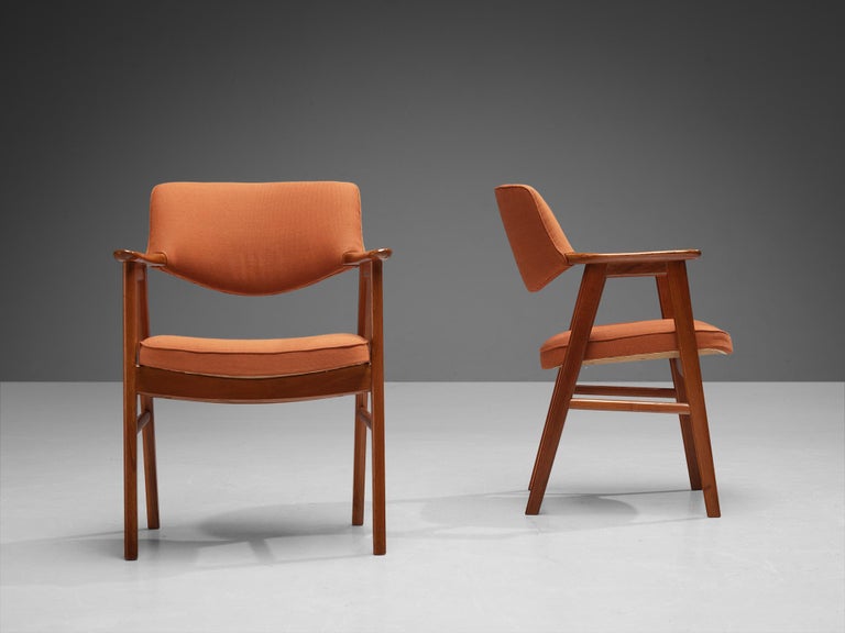 Erik Kirkegaard Set of Eight Armchairs in Teak and Orange Upholstery