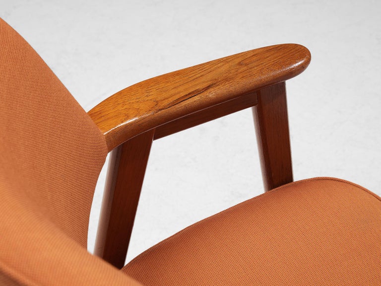 Erik Kirkegaard Set of Eight Armchairs in Teak and Orange Upholstery