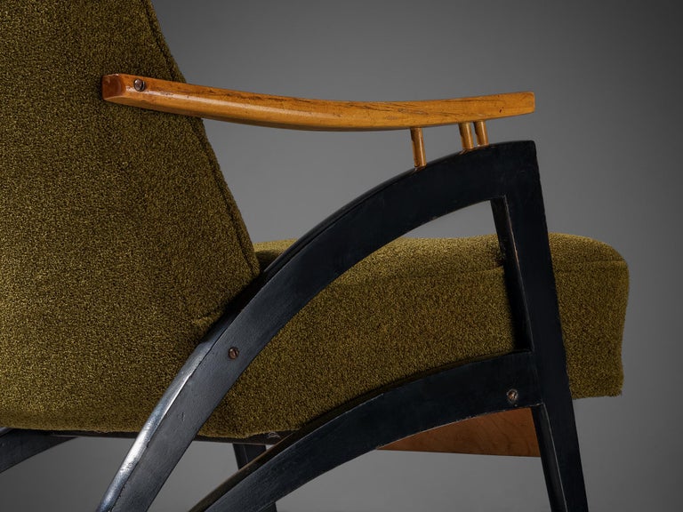 Italian Dynamic Lounge Chair in Olive Green Upholstery